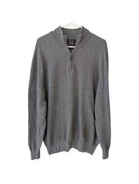 Jos A Bank Sweater Mens XL Gray 100% Cotton Quarter Zip Classic Pullover 23x29
